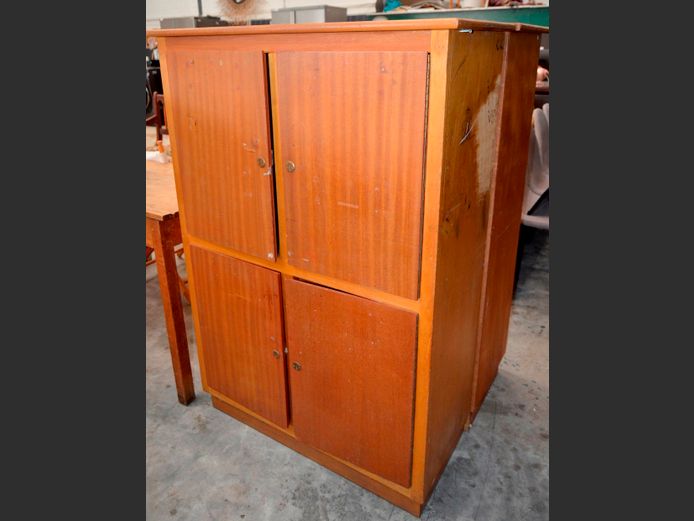 SAPELE 4-DOOR STATIONERY CABINET, 92 x 42 x 133cm [Needs TLC, No handles]