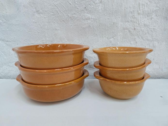 Set of 6 Terracotta Glazed Ceramic Tapas Bowls