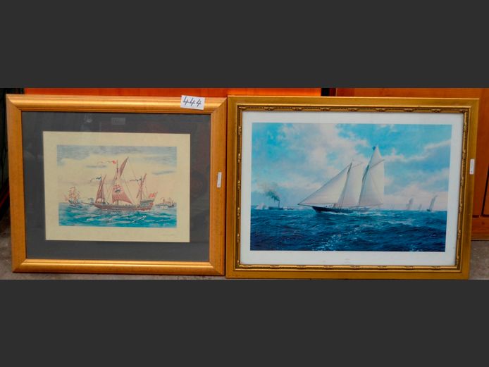 LOT OF 2: GILT FRAMED SHIP PRINTS, 60.5 x 40cm & 36 x 25cm