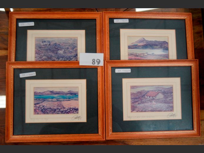 SET OF 4 FRAMED PRINTS, 13 x 8cm