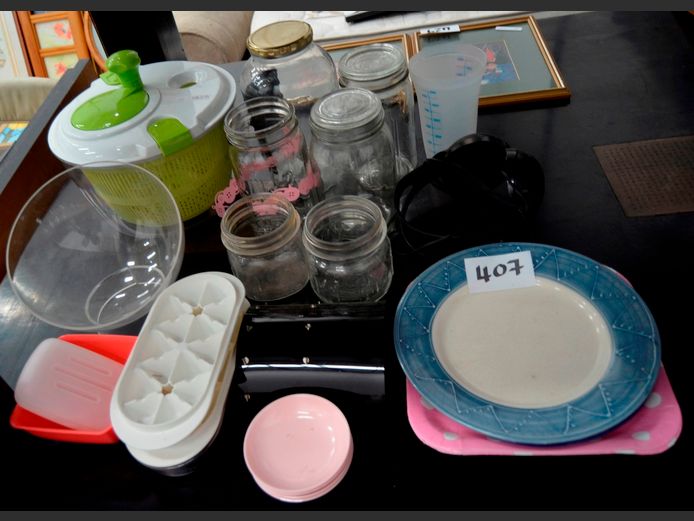 LETTUCE SPINNER, GLASS JARS, etc