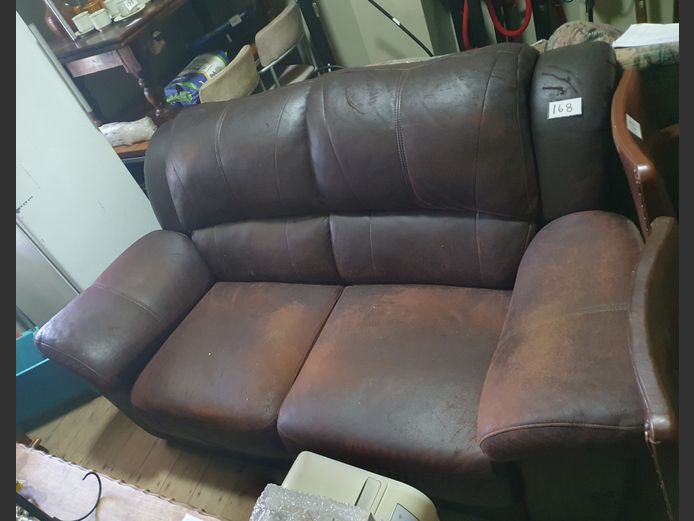 BROWN LEATHER TOUCH 2-SEATER COUCH