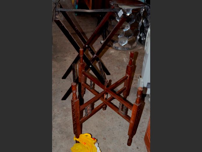 STAINED PINE BUTLER'S TRAY WITH STAND & ANOTHER