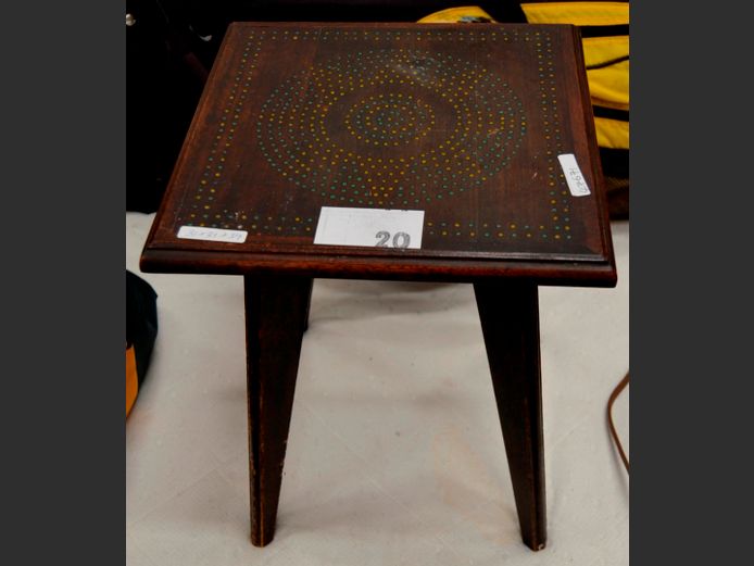 STAINED TEAK INLAID SIDE TABLE, 31 x 31 x 39cm
