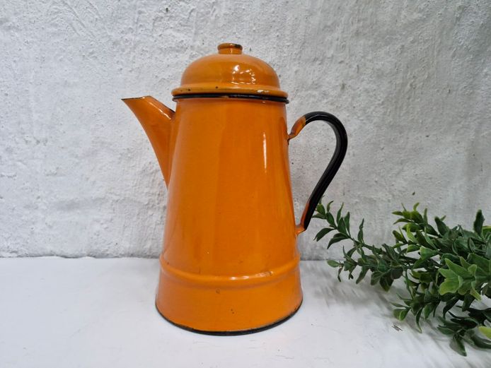 Vintage Polish Orange Enamelware Coffee Pot