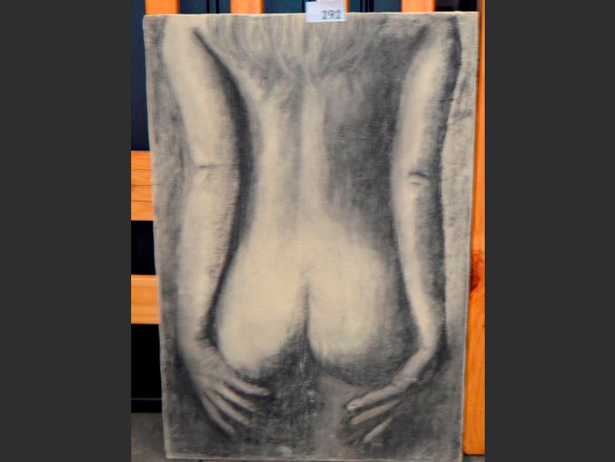 PAINTING ON PLASTER "NUDE STUDY", 91 x 61cm