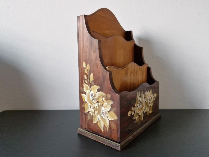 Floral Hand-Painted Wooden Mail Organizer & Letter Rack