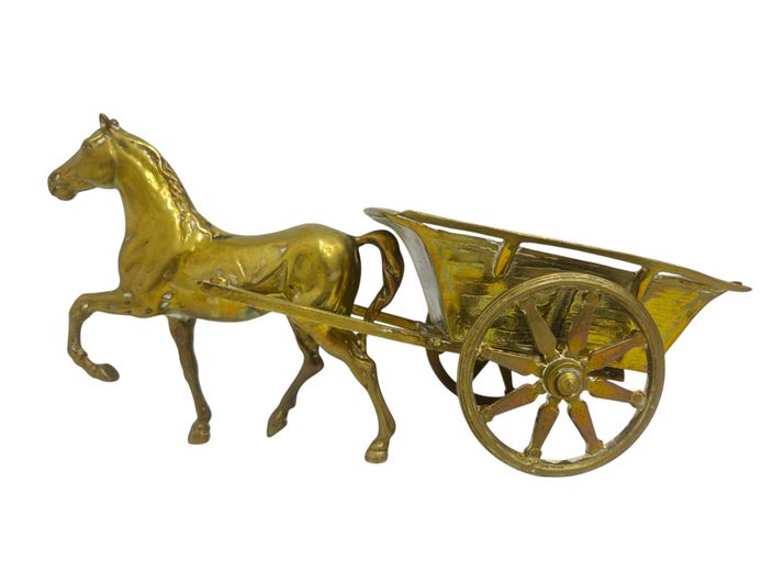 Vintage Solid Brass Horse and Cart Figurine Decorative Display