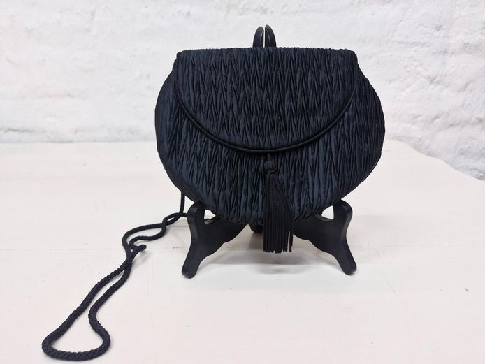 Pleated Satin Evening Bag with Tassel Detail
