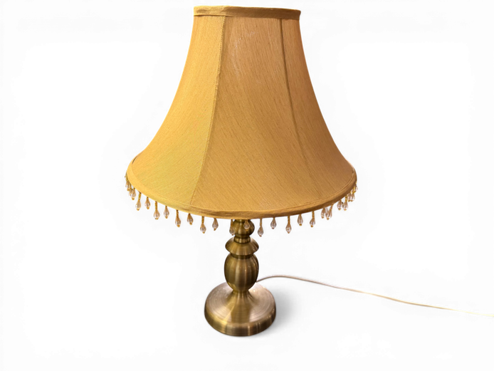 Brass Tone Table Lamp with Beaded Shade (Classic Elegance)