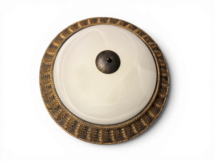 Vintage Flush Mount Ceiling Light (Ornate Brass & Glass)