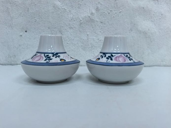 Pair of Small Floral Patterned Ceramic Candle Holders