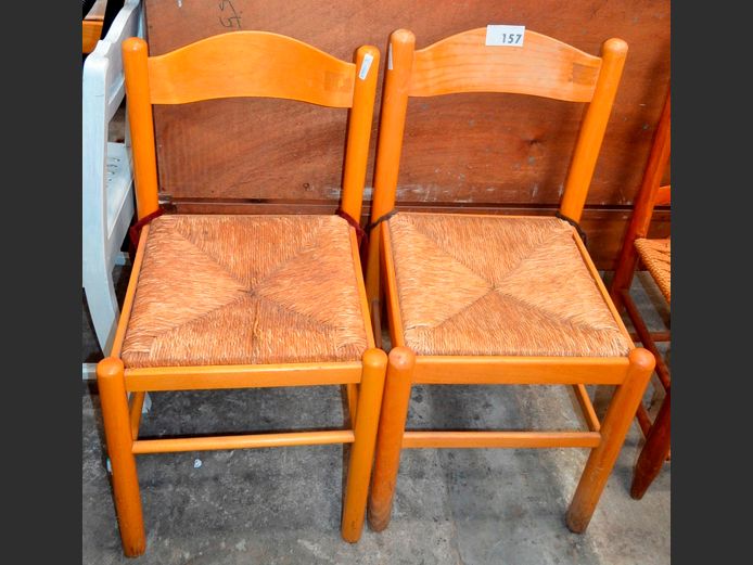 PAIR BEECHWOOD CHAIRS WITH WOVEN SEAGRASS SEATS