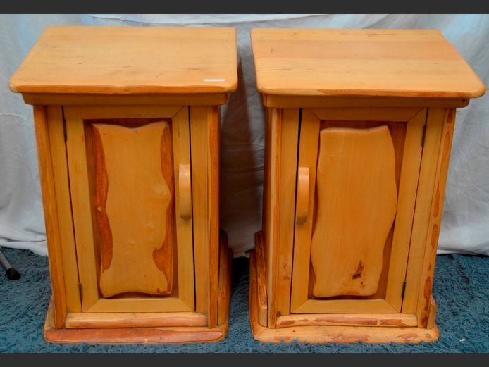 PAIR ASPEN WOOD SINGLE DOOR RUSTIC PEDESTALS, 51 x 45 x 71cm
