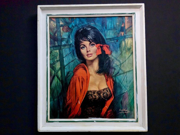 Retro Red Lady Framed Portrait Painting