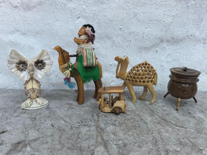 Lot of Artisan Wooden Sculptures and Shell Art
