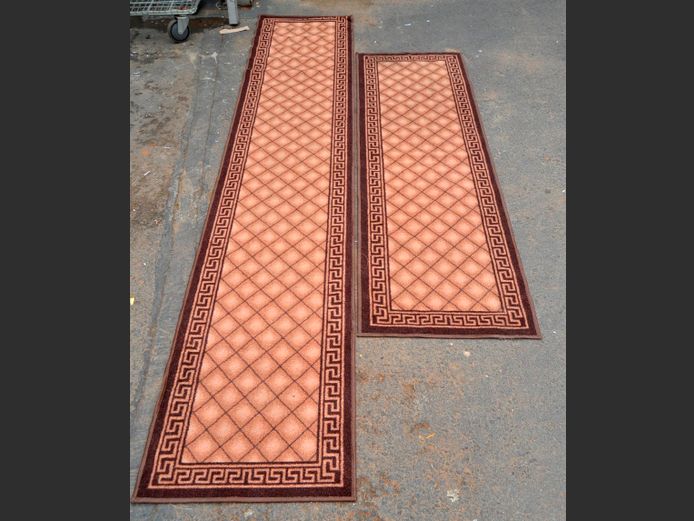 LOT: 2 x DARK BROWN & LIGHT BROWN RUNNERS, 282 x 57cm & 183 x 57cm