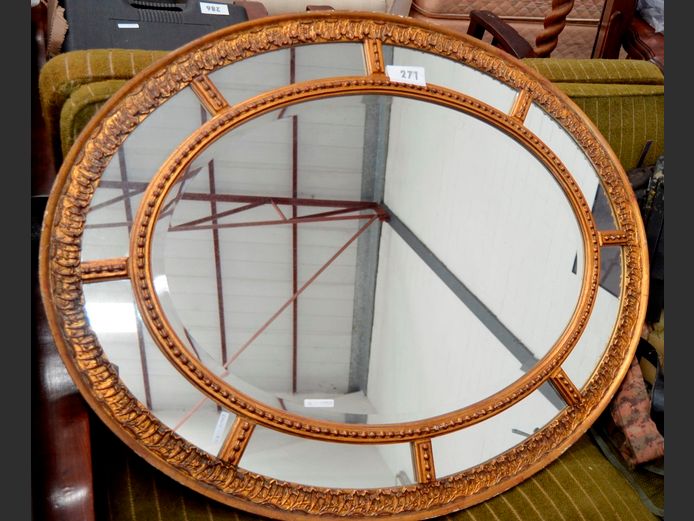 GILT FRAMED OVAL BEVELLED MIRROR, 109 x 85cm