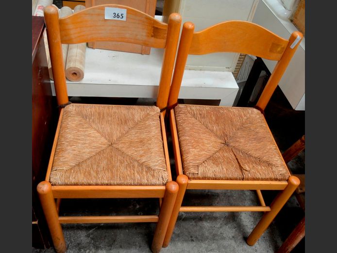 PAIR BEECHWOOD CHAIRS WITH WOVEN SEAGRASS SEATS