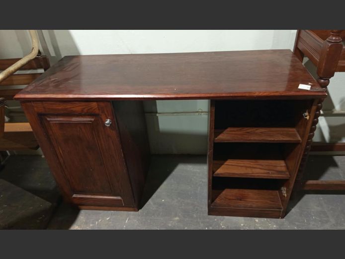 STAINED OAK 2-DOOR WRITING DESK, 24 x 48 x 77cm