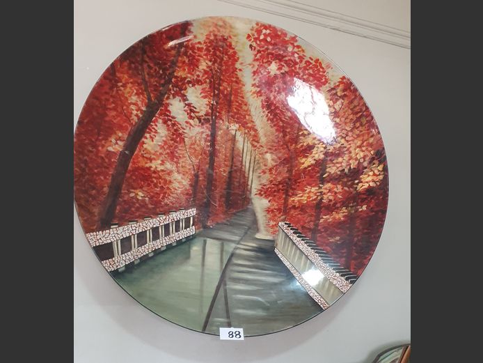 GLASS FIBRE HAND PAINTED DECORATIVE WALL PLATE "AUTUMN SCENE" 100cm Diameter