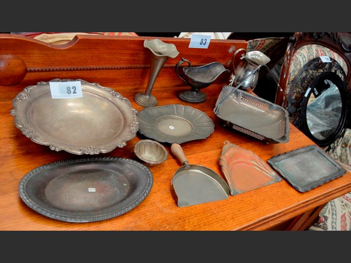 SILVER PLATE: SWEETS DISH, GRAVY BOAT, CAKE LIFT, BOWL, etc