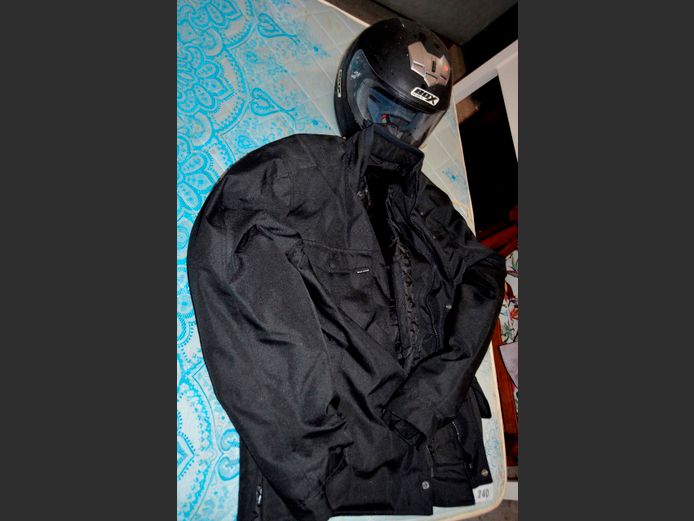 FRANK THOMAS BIKER'S JACKET [Size 2 XL] & A BLACK FULL FACE BIKE HELMET
