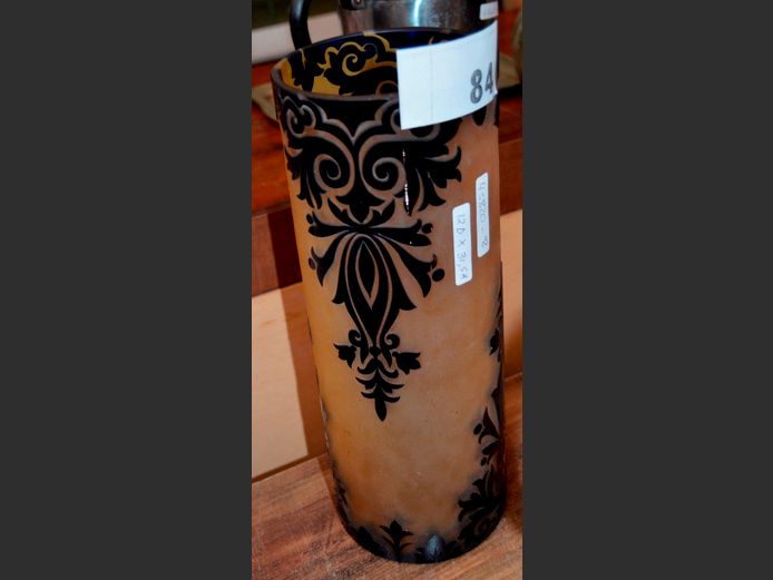 CAMEO BLUE & BEIGE GLASS VASE, 12cm Diameter x 32.5cm High