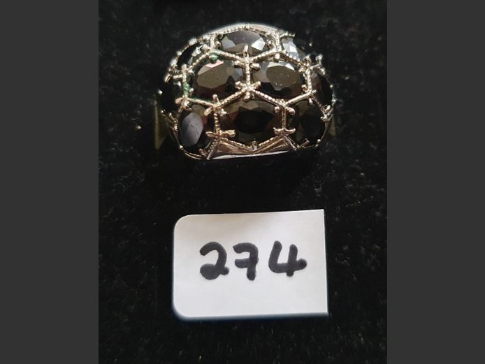 SILVER DRESS RING WITH BLACK STONES