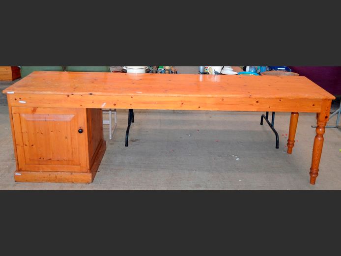 OREGON PINE SINGLE DOOR WALL TABLE, 250 x 63 x 77cm [Back is open]
