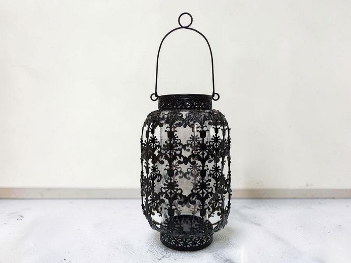 Vintage-Style Filigree Metal & Glass Hurricane Lantern
