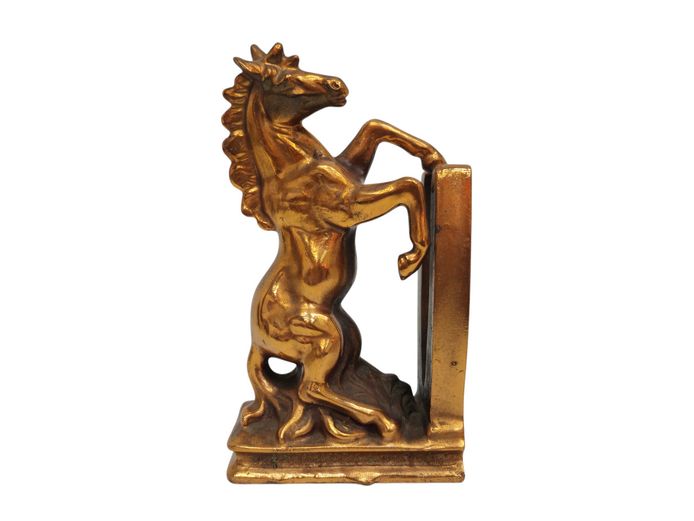Vintage Equestrian Copper-Coated Rearing Horse & Horseshoe Bookend