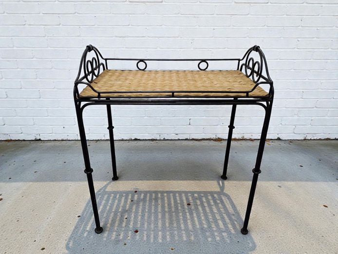 Vintage Metal & Rattan Serving Table / Tray Stand