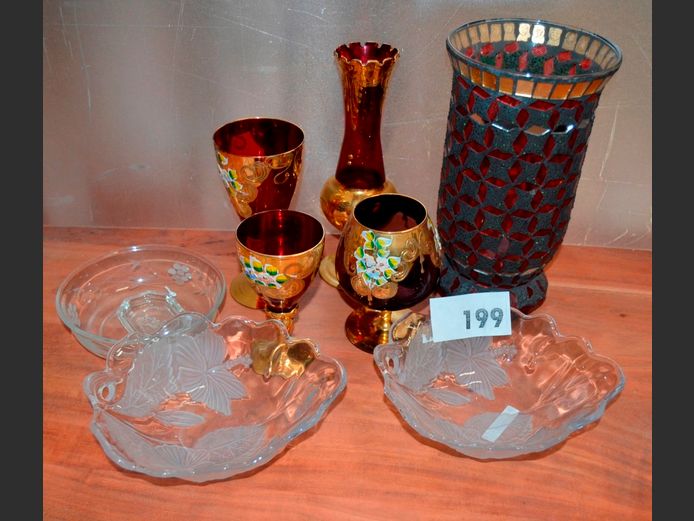 VENETIAN GLASS & GILT VASE & GOBLETS, CLEAR GLASS BOWLS, etc [3,4]