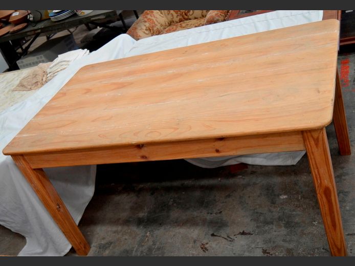 RAW OREGON PINE DINING TABLE, 150 x 85 x 75cm [Needs attention]