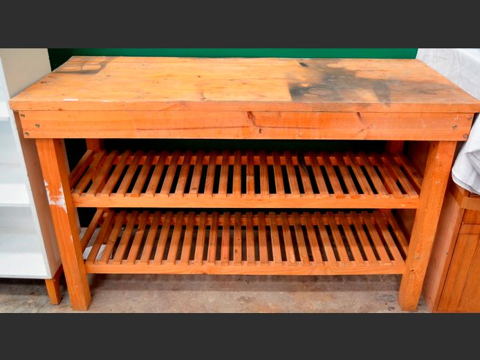 PINE WORK BENCH WITH 2  BOTTOM SHELVES, 150 x 60 x 90cm