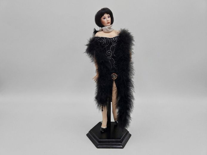Art Deco Style Porcelain Flapper Doll on Display Stand
