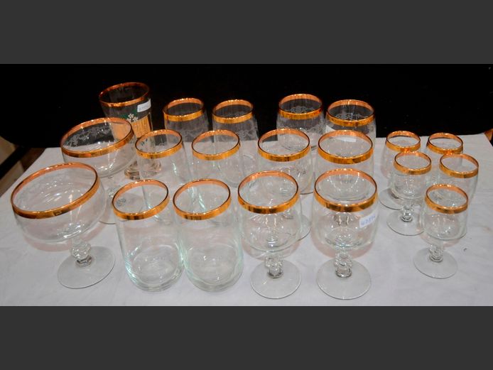 SET GOLD RIMMED WINE GLASSES, SHERRY GLASSES, etc