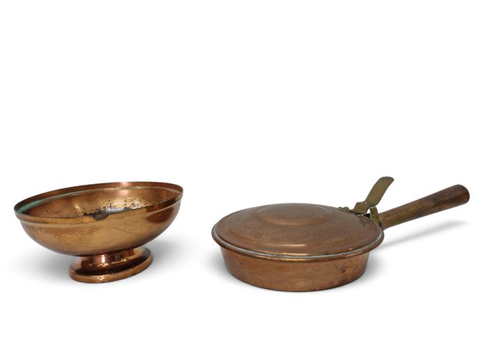 Vintage Clayton Ware Copper Bed Warmer & Footed Copper Pedestal Bowl