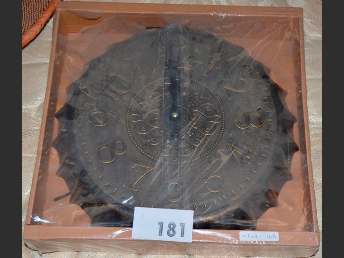 "GILT" & BLACK PLASTIC WALL CLOCK, 35cm Diameter