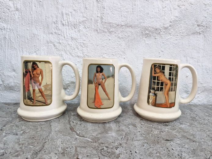 Mid-Century "Dress to Nude" Reveal Beer Mugs – Set of 3 Risqué Steins