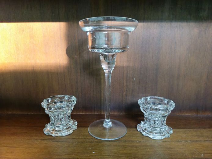 Elegant Trio of Clear Glass Candle Holders