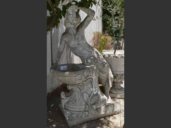 CONCRETE FIGURE OF A LADY BIRD BATH, 55 x 35 x 102cm