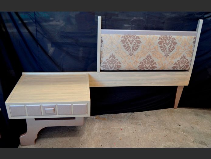 PAIR CREAM PAINTED SINGLE HEADBOARDS WITH SINGLE DRAWER PEDESTALS ATTACHED