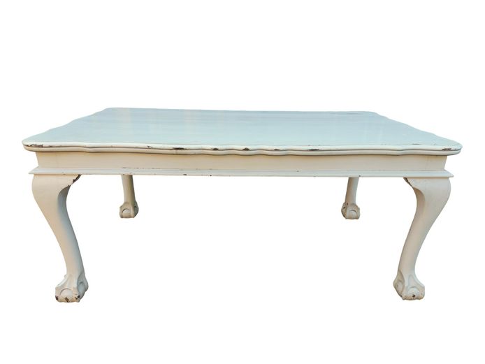 Vintage Queen Anne Style Distressed White Ball-and-Claw Dining Table