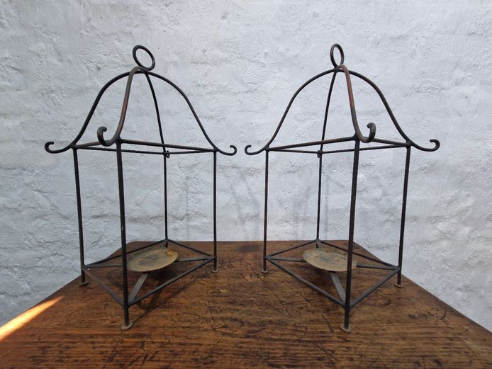 Pair of Rustic Metal Candle Lanterns