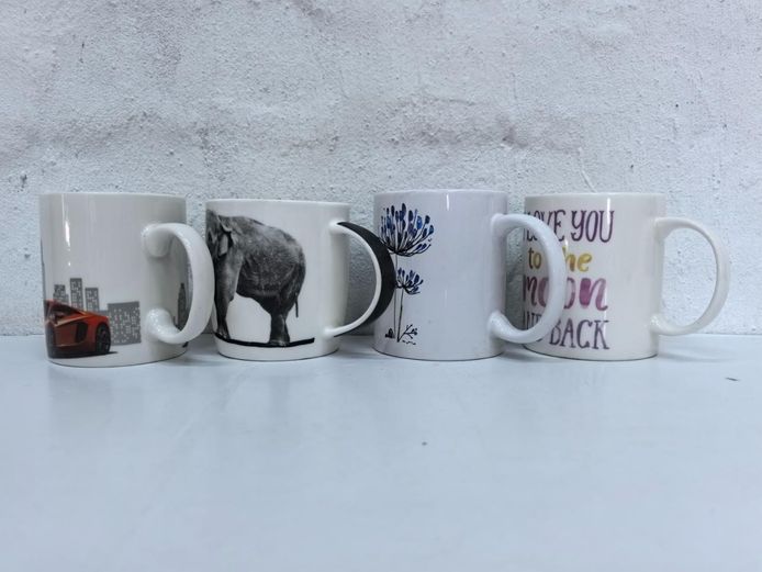 Set of 4 Assorted Graphic Ceramic Coffee Mugs