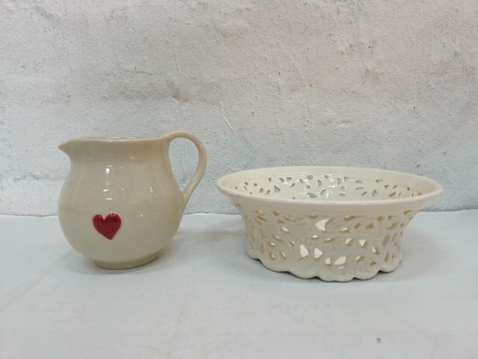 Vintage Ceramic Heart Jug & Pierced Basket