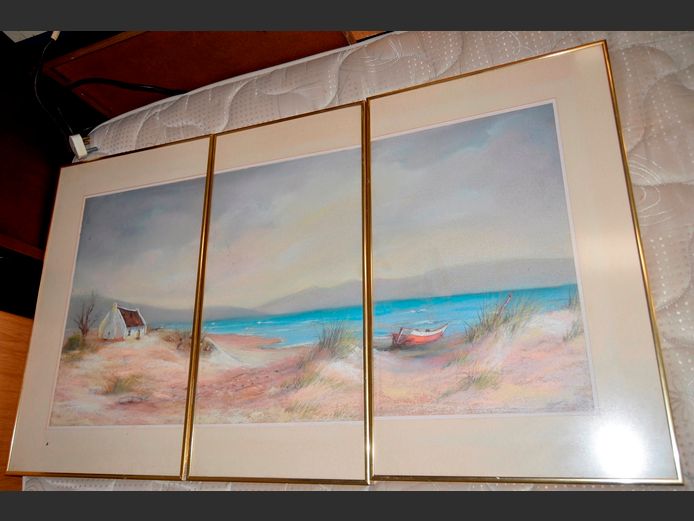 TRIPTYCH "BEACH COTTAGE", 98 x 48cm