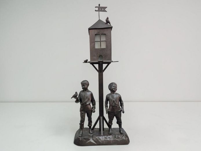 Vintage-Style Cast Iron Figural Birdhouse Lamp (75cm Tall)